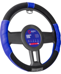 Coprivolante universale per auto sparco "sport line" in poliestere, colore blu e nero